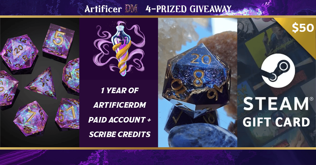 ArtificerDM 4-Prized Giveaway